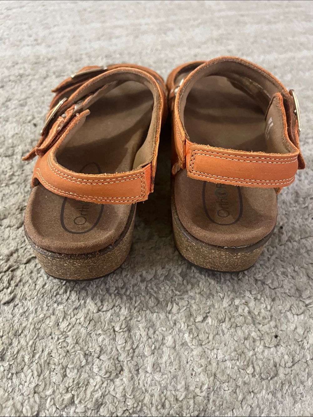 Orthofeet Orthopedic Chloe Orange Adjustable Leather Wedge Sandal 7 Wide Toe Box - Picture 9 of 15